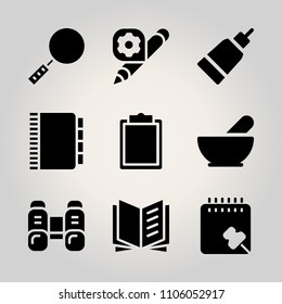 Basic icon set. cooking, focus, above and pack vector illustration for web