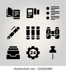 Basic icon set. library, reminder, open and event vector illustration for web