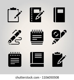 Basic icon set. studying, desk, shiny and pad vector illustration for web