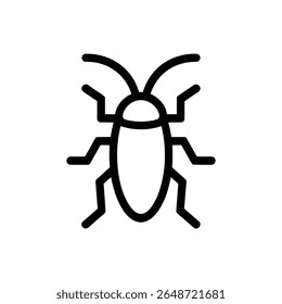 A basic icon showcases a small, standing cockroach; the simple outline accentuates its shape and adds to its stark appearance on a transparent backdrop.