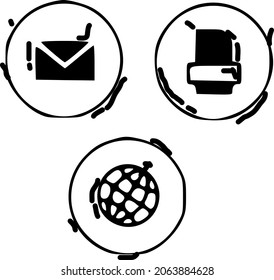 basic icon website home call mail hand drawn black and white