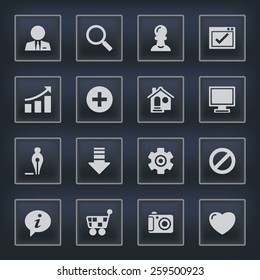 Basic icons with buttons on black background.