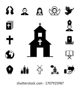 Basic icons of the Catholic religion. Catholic people and objects icons.