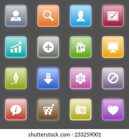 Basic icons with color buttons on black background.