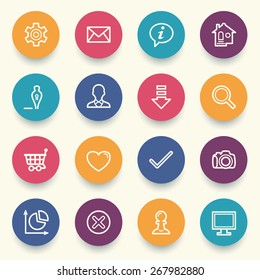 Basic icons with color buttons on gray background.