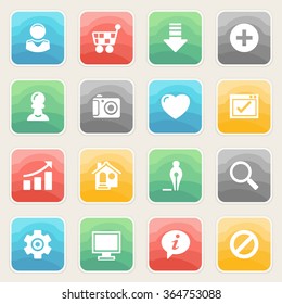 Basic icons with color buttons on gray background.