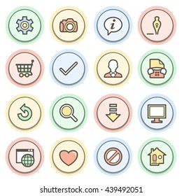 Basic icons. Contour lines with color fills. Flat design.