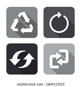 Basic icons of direction arrows. Recycling, refresh, change, upload, load. Editable vector.