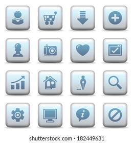 Basic icons on blue buttons.