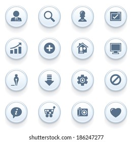 Basic icons on blue buttons.