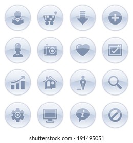 Basic icons on blue buttons.
