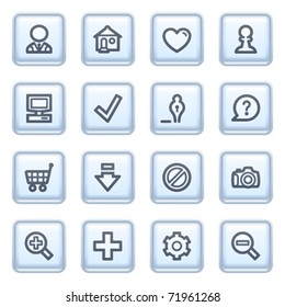 Basic icons on blue buttons.
