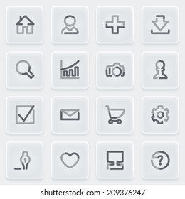 Basic icons with plastics buttons on gray background.