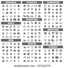 Basic icons set: Business, Auto, Web, Ecology, Shopping, Travel, Computer, Medicine and School.