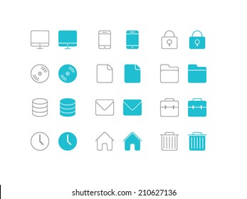Basic Icons set for in flat and line style