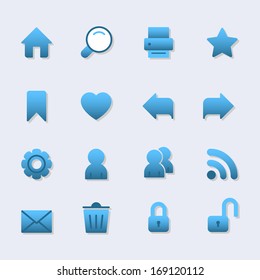Basic icons set for web design, gradient with shadow isolated vector illustration