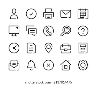 Basic icons. Vector line icons set. UI buttons, essential user interface concepts for web and mobile. Outline symbols, linear graphic elements. Modern design