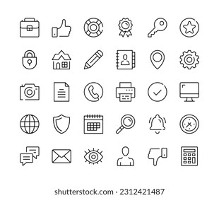 Basic icons. Vector line icons set. Universal, UI, mobile app, business, website user interface concepts. Black outline stroke symbols