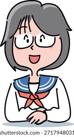 Uma ilustração básica de uma garota do ensino médio com óculos.