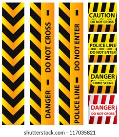 Basic illustration of police security tapes, yellow with black and red, vector illustration