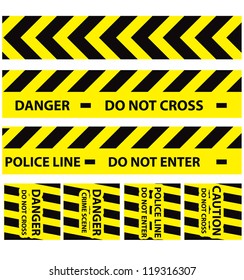 Basic illustration of police security tapes yellow with black a lot kinds of stickers and templates vector illustration danger signs