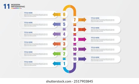 Diseño Básico de infografía 11 opciones o pasos. Concepto de negocio de infografías para infografías, diagramas de flujo.