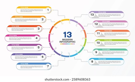 Basic infographic design 13 options or steps. Infographics business concept for info graphics, flow charts.