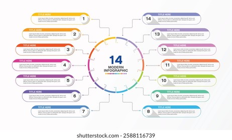 Basic infographic design 14 options or steps. Infographics business concept for info graphics, flow charts.