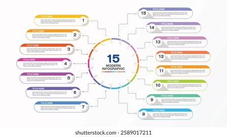 Basic infographic design 15 options or steps. Infographics business concept for info graphics, flow charts.