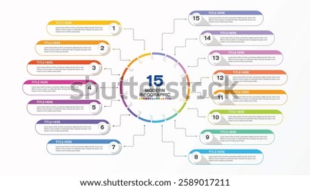 Basic infographic design 15 options or steps. Infographics business concept for info graphics, flow charts.