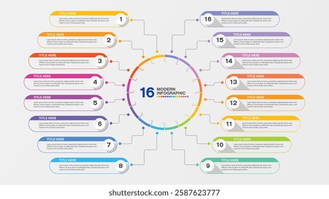 Basic infographic design 16 options or steps. Infographics business concept for info graphics, flow charts.