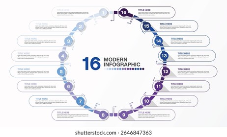 Projeto infográfico básico 16 opções ou etapas. Infographics conceito de negócios para gráficos de informação, fluxogramas.