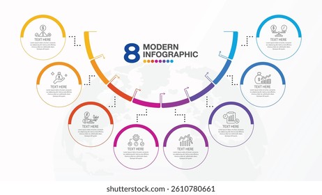 Basic infographic design 8 options or steps. Infographics business concept for info graphics, flow charts.
