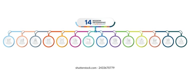 Basic infographic design with icons and 14 options or steps. Infographics business concept for info graphics, flow charts.