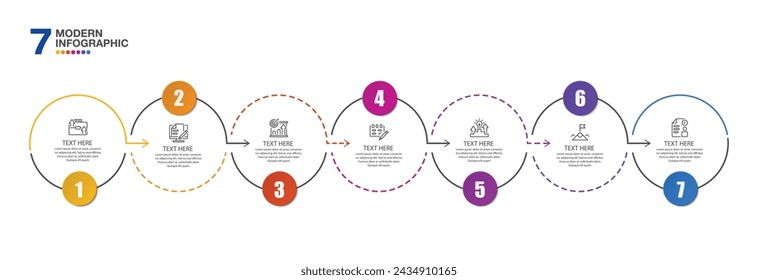 Diseño infográfico básico con iconos y 7 opciones o pasos. Concepto de negocio de infografía para infografía, diagramas de flujo.