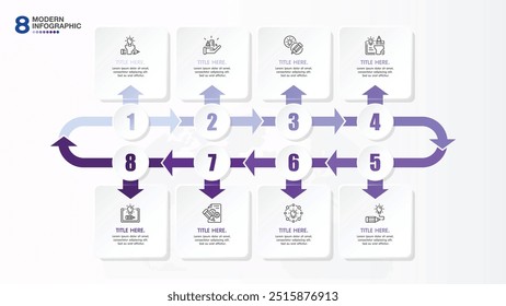 Design infográfico básico com ícones e 8 opções ou etapas. Infographics conceito de negócios para gráficos de informação, fluxogramas.