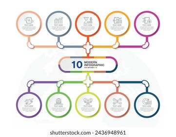 Basic infographic template with 10 steps, process or options, process chart, Used for process diagram, presentations, workflow layout, flow chart, infograph. Vector eps10 illustration.