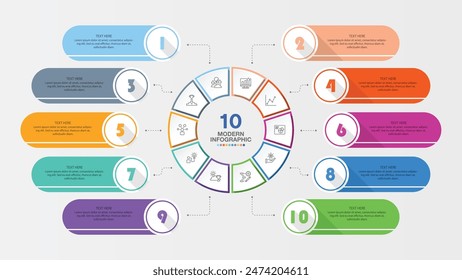 Basic infographic template with 10 steps, process or options, process chart, Used for process diagram, presentations, workflow layout, flow chart, infograph. Vector eps10 illustration.