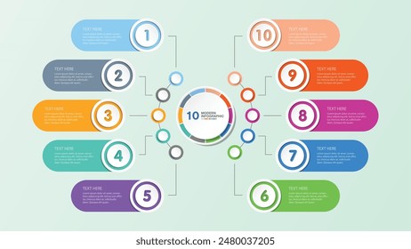 Basic infographic template with 10 steps, process or options, process chart, Used for process diagram, presentations, workflow layout, flow chart, infograph. Vector eps10 illustration.