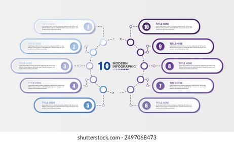 Basic infographic template with 10 steps, process or options, process chart, Used for process diagram, presentations, workflow layout, flow chart, infograph. Vector eps10 illustration.