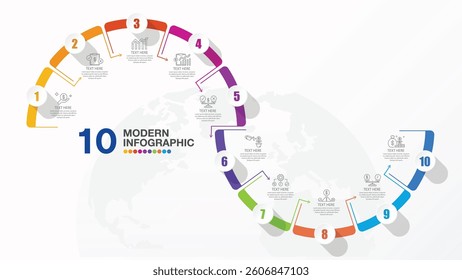 Basic infographic template with 10 steps, process or options, process chart, Used for process diagram, presentations, workflow layout, flow chart, infograph. Vector eps10 illustration.