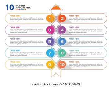 Basic infographic template with 10 steps, process or options, process chart, Used for process diagram, presentations, workflow layout, flow chart, infograph. Vector eps10 illustration.