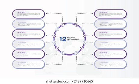 Plantilla infográfica Básica con 12 pasos, proceso u opciones, diagrama de proceso, Utilizado para diagrama de proceso, presentaciones, diseño de flujo de trabajo, diagrama de flujo, infografía. ilustración del Vector eps10.