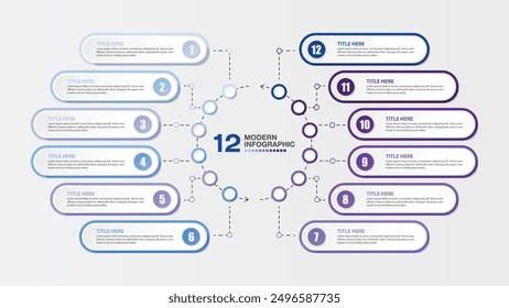 Basic infographic template with 12 steps, process or options, process chart, Used for process diagram, presentations, workflow layout, flow chart, infograph. Vector eps10 illustration.