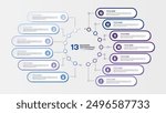 Basic infographic template with 13 steps, process or options, process chart, Used for process diagram, presentations, workflow layout, flow chart, infograph. Vector eps10 illustration.