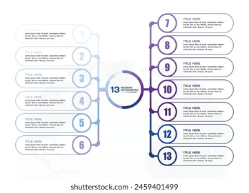 Plantilla infográfica Básica con 13 pasos, proceso u opciones, diagrama de proceso, Utilizado para diagrama de proceso, presentaciones, diseño de flujo de trabajo, diagrama de flujo, infografía. ilustración del Vector eps10.