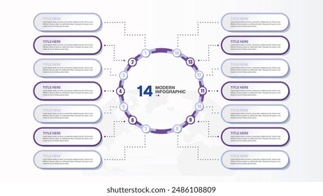 Plantilla infográfica Básica con 14 pasos, proceso u opciones, diagrama de proceso, Utilizado para diagrama de proceso, presentaciones, diseño de flujo de trabajo, diagrama de flujo, infografía. ilustración del Vector eps10.