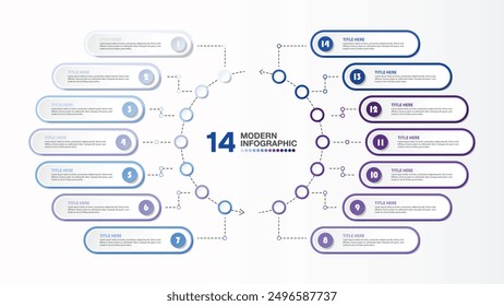 Plantilla Básica de infografía con 14 pasos, proceso u opciones, diagrama de proceso, utilizado para diagrama de proceso, presentaciones, diseño de flujo de trabajo, diagrama de flujo, infografía. Vector eps10 ilustración.