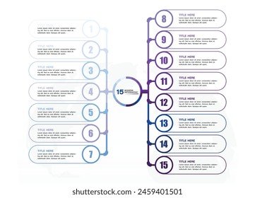 Basic infographic template with 15 steps, process or options, process chart, Used for process diagram, presentations, workflow layout, flow chart, infograph. Vector eps10 illustration.