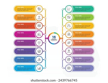 Basic infographic template with 16 steps, process or options, process chart, Used for process diagram, presentations, workflow layout, flow chart, infograph. Vector eps10 illustration.